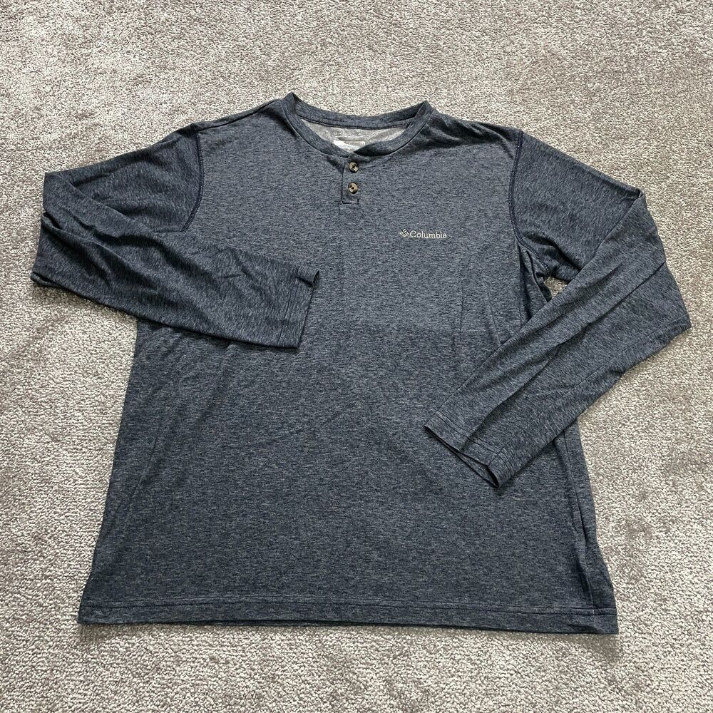 Columbia Omni Wick Shirt Mens Medium Blue Henley Long Sleeve Hiking Outdoor Tee